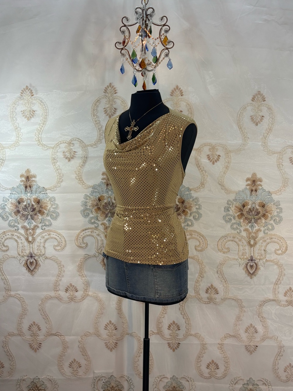 ✨Vintage Y2K Gold Sequins Cowl Neck Tank Top✨